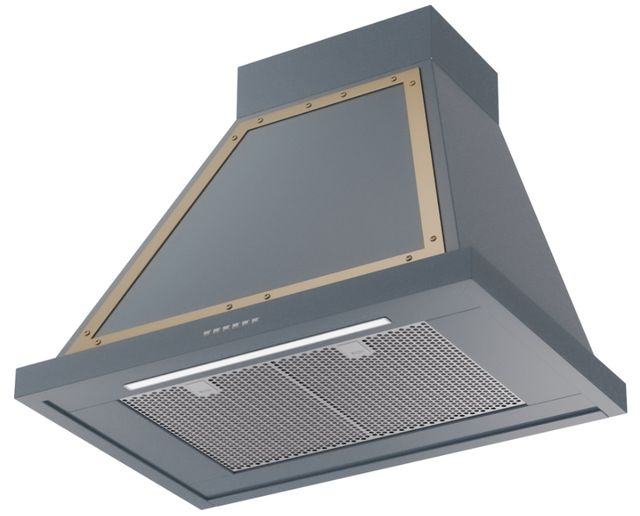 Ilve® Nostalgie II Noblesse 30'' Blue Gray Wall Mounted Range Hood with Brass Trim-1