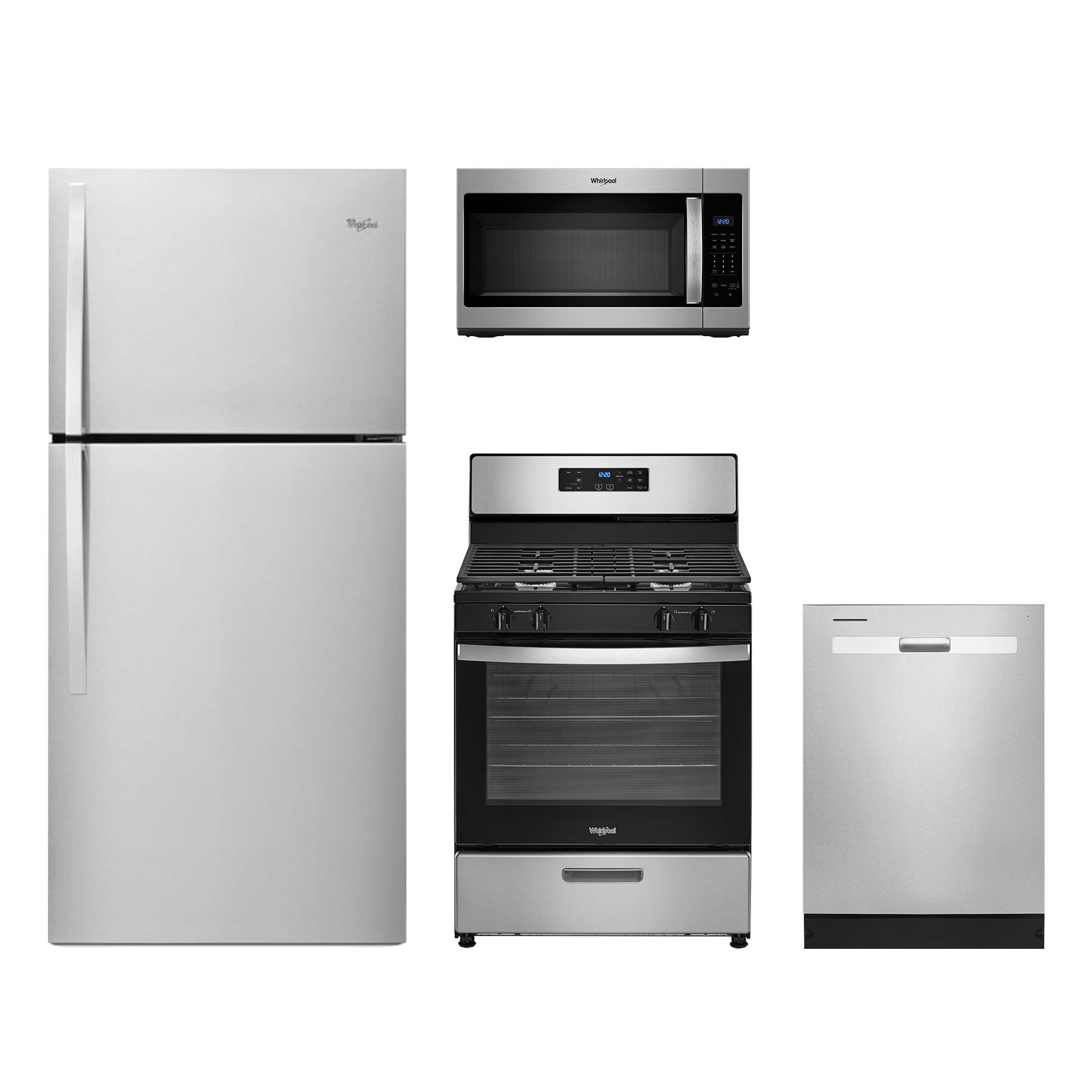 Stainless steel fridge stove dishwasher combo top