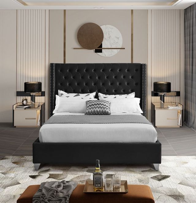 Meridian Furniture Aiden Black Velvet King Bed-2