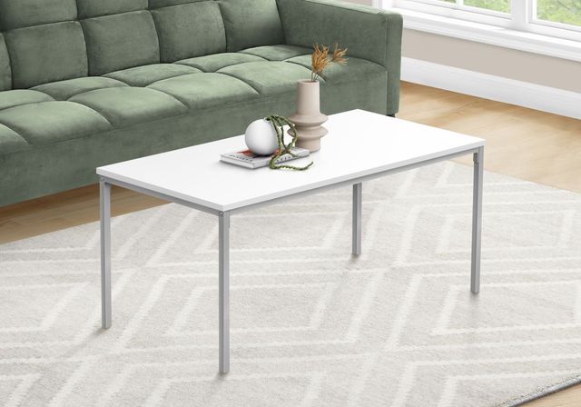 Monarch Specialties Inc. White 40"L Coffee Table with Silver Metal Legs-1