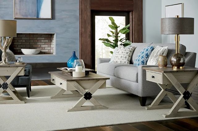 Hammary® Reclamation Place Sundried Natural Trestle Rectangular Cocktail Table with Willowed Base-1