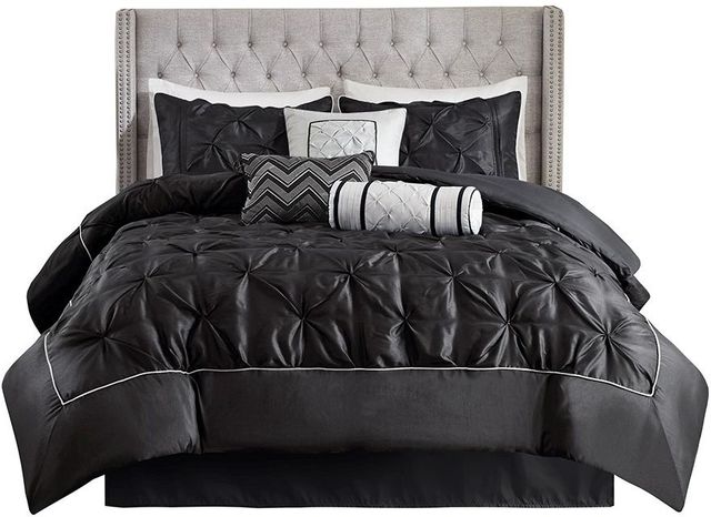 Olliix by Madison Park Laurel 7 Piece Black King Tufted Comforter Set-0