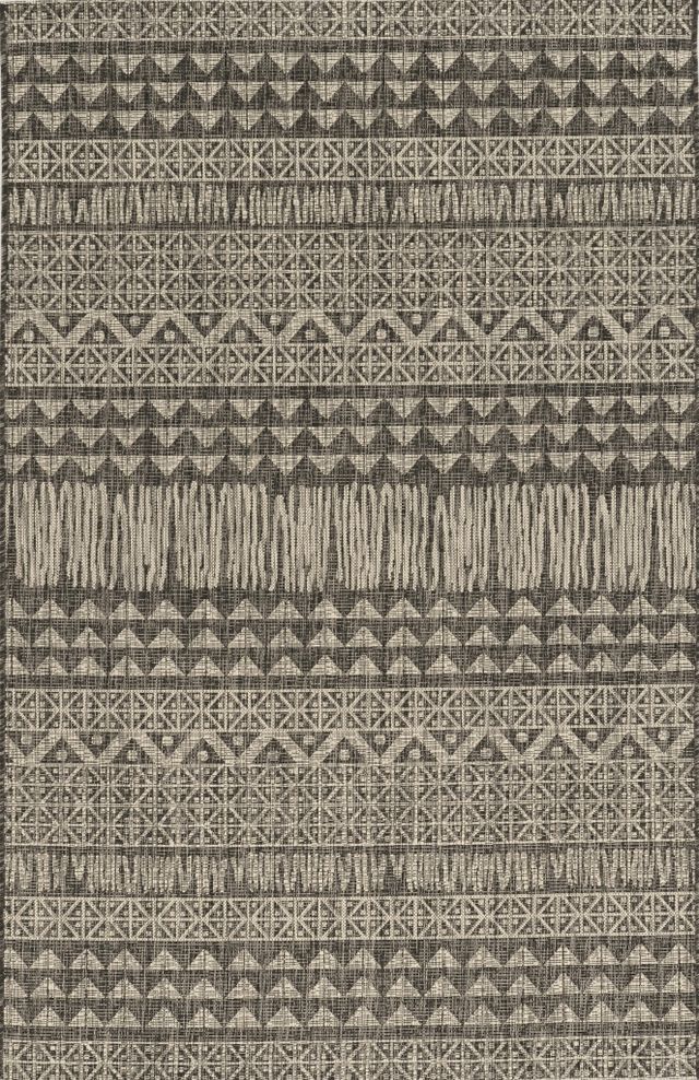 8'X11' Charcoal Machine Woven Uv Treated Tribal Indoor Outdoor Area Rug