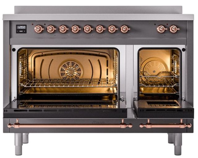 Ilve® Nostalgie II Noblesse 48'' Graphite Matte Pro Style Induction Range with Copper Trim-1