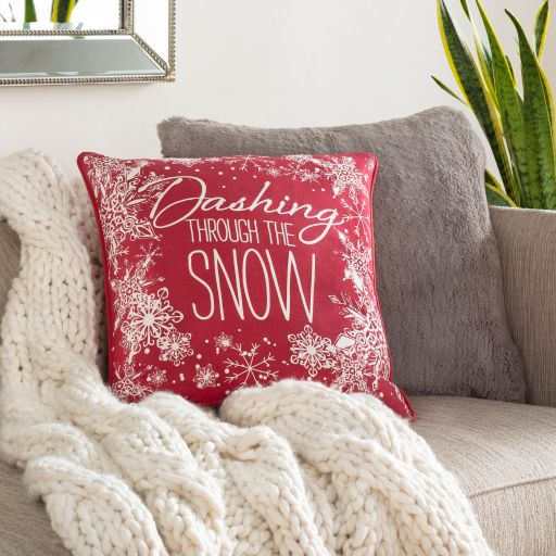 Surya Holiday Dark Red 18"x18" Toss Pillow with Down Insert-2