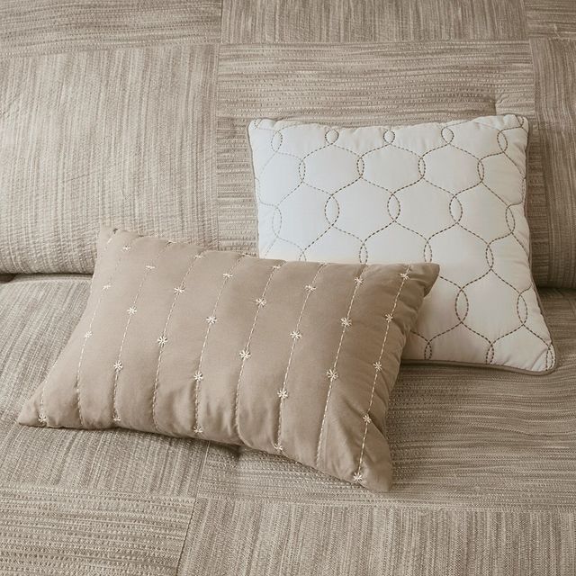 Olliix by Madison Park 7 Piece Taupe Queen Walter Printed Seersucker Comforter Set-3