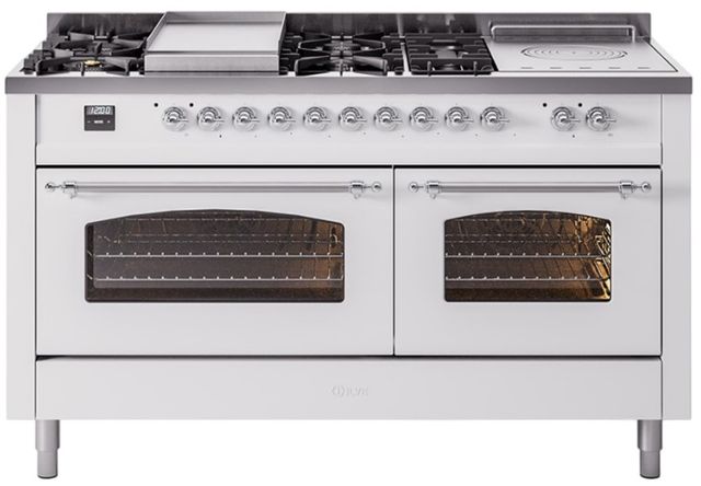 Ilve® Nostalgie II Series 60" White Pro Style Dual Fuel Range-0