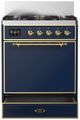 Ilve® Majestic III 30" Midnight Blue Pro Style Dual Fuel Natural Gas Range with Solid Door and Brass Trim-2