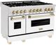 ZLINE Autograph Edition Legacy 48" Satin Stainless Steel Pro-Style Dual Fuel Range with White Matte Door and Polished Gold Accents-3