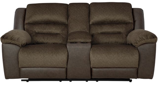 Benchcraft® Dorman Chocolate Manual Double Reclining Loveseat with Console-2