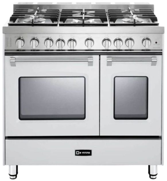 Verona® Prestige Series 36" White Pro Style Dual Fuel Gas Range-0