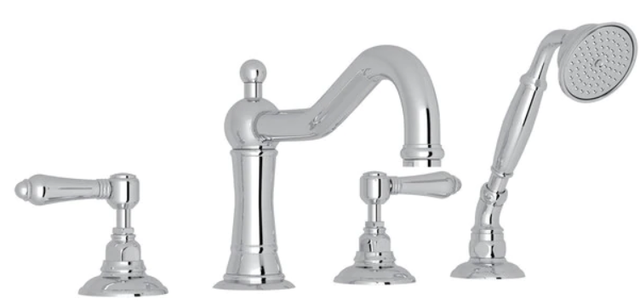 Rohl® Acqui Polished Chrome 4-Hole Deck Mount Column Spout Tub Filler with Handshower-0