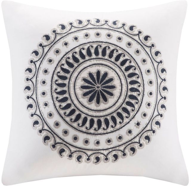 Olliix by INK+IVY Navy Fleur Embroidered Square Pillow-0
