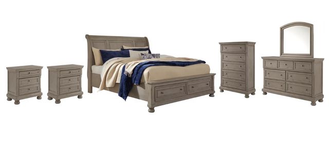 Signature Design by Ashley® Lettner 6-Piece Light Gray California King Sleigh Bed Set-0
