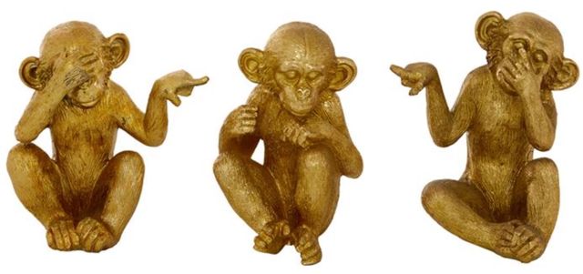 Deco Marche 3-Piece Gold Monkey See No Evil Sculpture-1