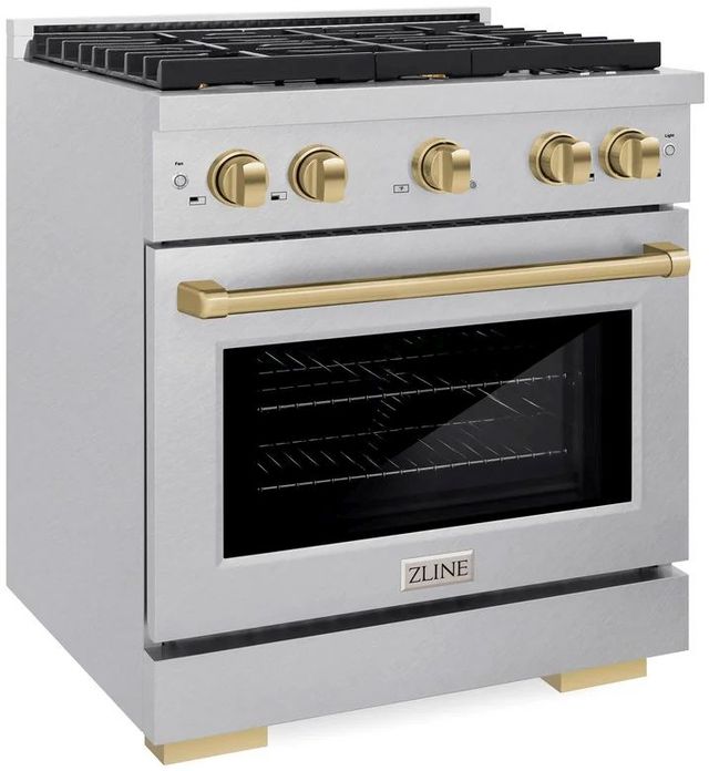 ZLINE Autograph Edition Paramount 30" Satin Stainless Steel Pro Style Dual Fuel Range with Champagne Bronze Accents-2