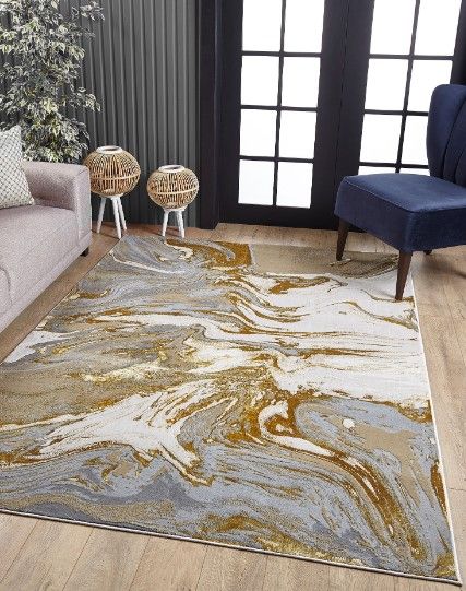 KAS Rugs Luna Blue/Ivory Illusions 5'x8' Area Rug-4