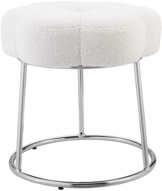 Linon Flower White Sherpa Vanity Stool-1