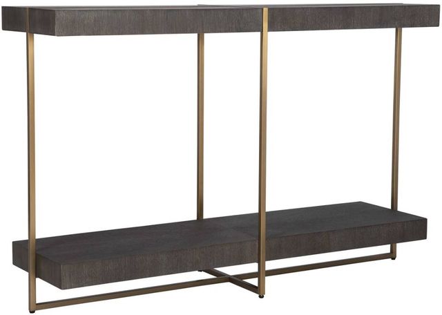 Uttermost® Taja Dark Walnut Console Table with Brushed Brass Frame-0
