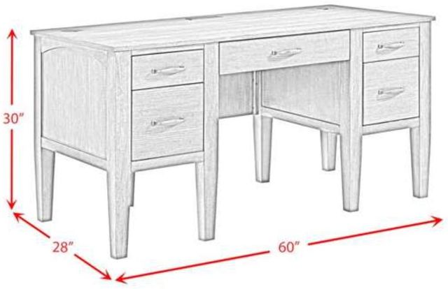 Elements International Portico Brown Oak Half Pedestal Desk with Power/USB-2