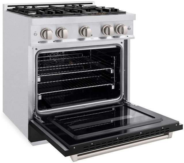 ZLINE Classic 30" Satin Stainless Steel Pro Style Dual Fuel Range with Black Matte Door-3