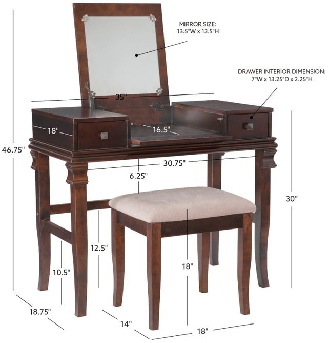 Linon Angela 2-Piece Walnut Vanity Set-3