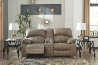 Signature Design by Ashley® Dunwell Driftwood Power Reclining Loveseat with Console and Adjustable Headrest-2