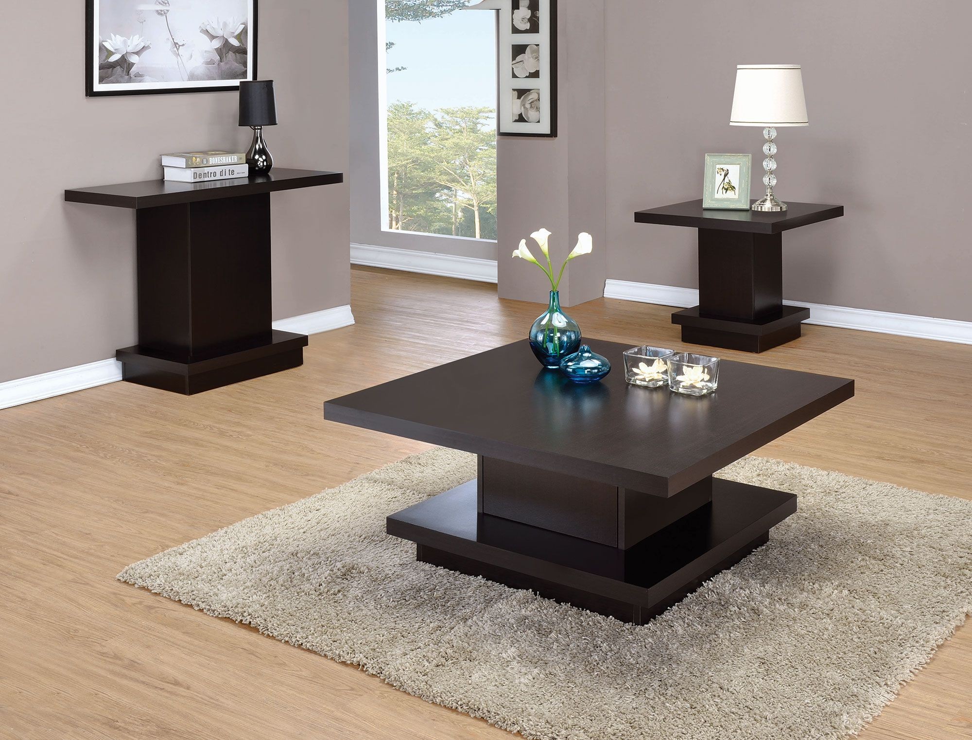 Coaster Cappuccino Pedestal Square Coffee Table