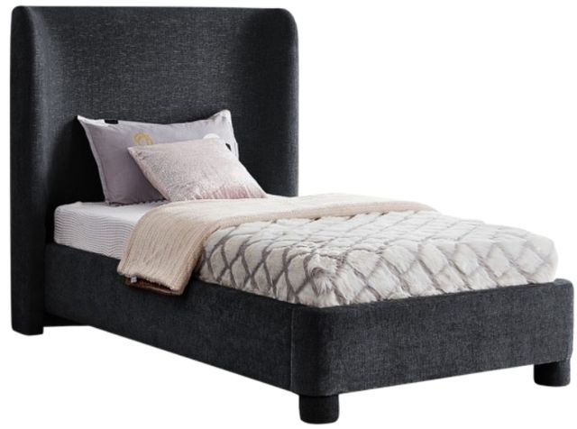 Meridian Furniture Penny Black Twin Chenille Fabric Upholstered Panel Bed-0