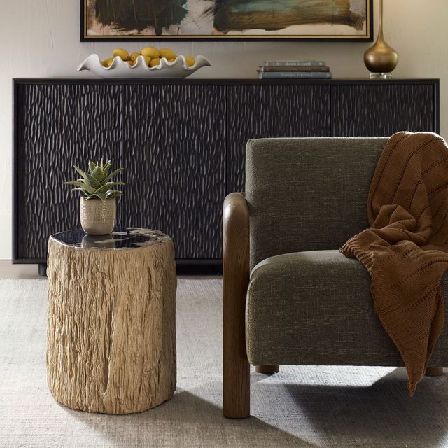 Uttermost® Arco Petrified Wood Accent Table with Warm White Base-1