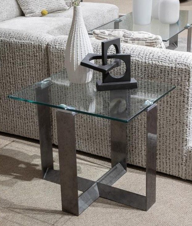 Magnussen Home® Holden Glass Top Rectangular End Table with Aged Pewter Base-1