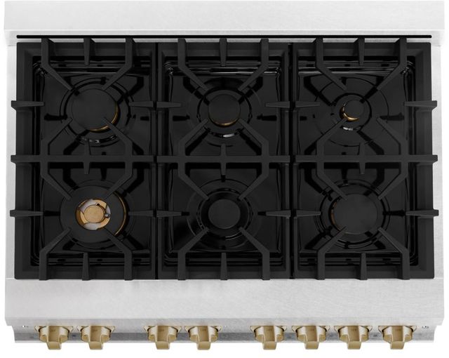 ZLINE Legacy Autograph Edition 36" Satin Stainless Steel Pro Style Dual Fuel Range with White Matte Door and Champagne Bronze Accents-2