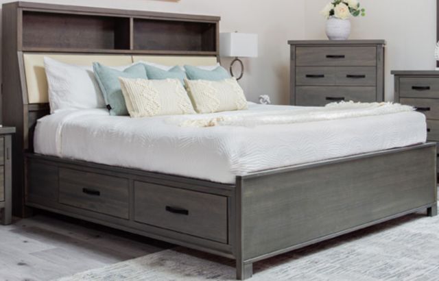 Mako Wood Furniture Jetty Gray Double Upholstered Bookcase Bed-0
