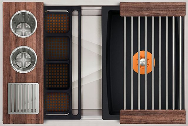 The Galley® American Black Walnut / Graphite Resin+ Ideal WashStation™ 30S with Four Tool Wash Kit-0