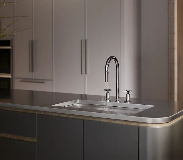 KOHLER® Billet® Vibrant Stainless Touchless Kitchen Sink Faucet with 2-Function Sprayhead and Cross Handles-2
