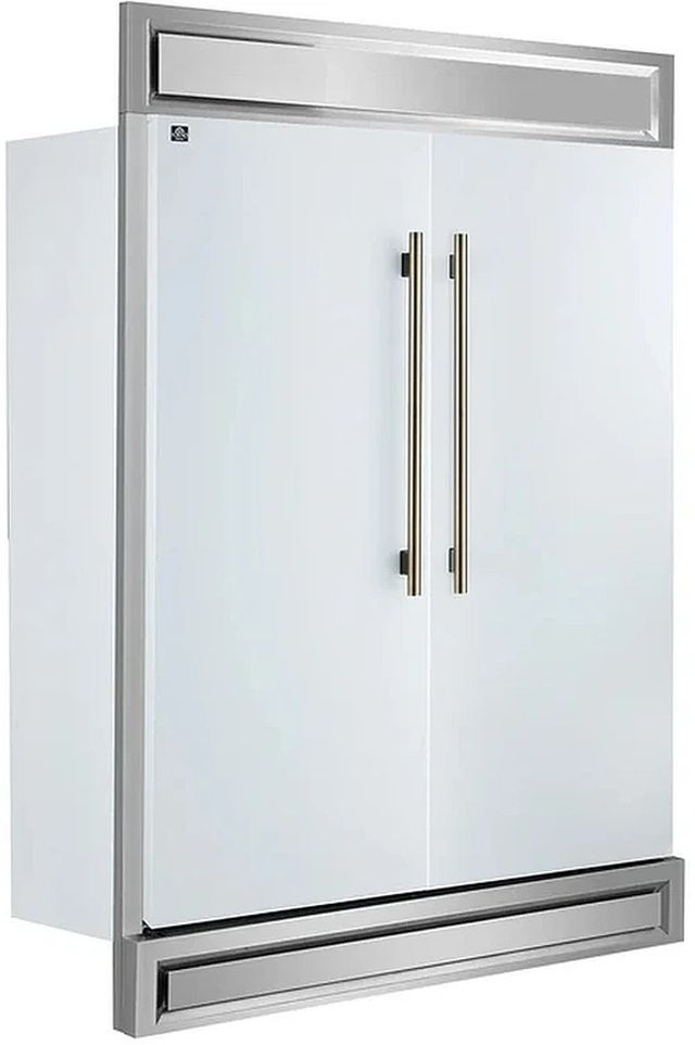 FORNO® Maderno Series Alta Qualita 60" 27.2 Cu. Ft.  Antique Brass/ White Built In Convertible Side-by-Side Refrigerator-3