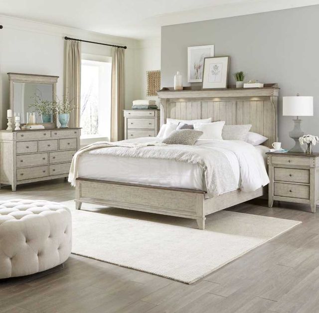 Liberty Furniture Ivy Hollow 5-Piece Dusty Taupe/Weathered Linen King Mantle Bedroom Set-1