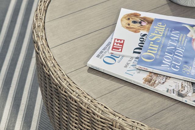 Signature Design by Ashley® Danson Beige Aluminum/Resin Wicker Outdoor Cocktail Table-2