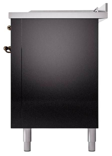 Ilve® Nostalgie II Noblesse 60'' Glossy Black Pro Style Dual Fuel Range with Burnished Trim-3