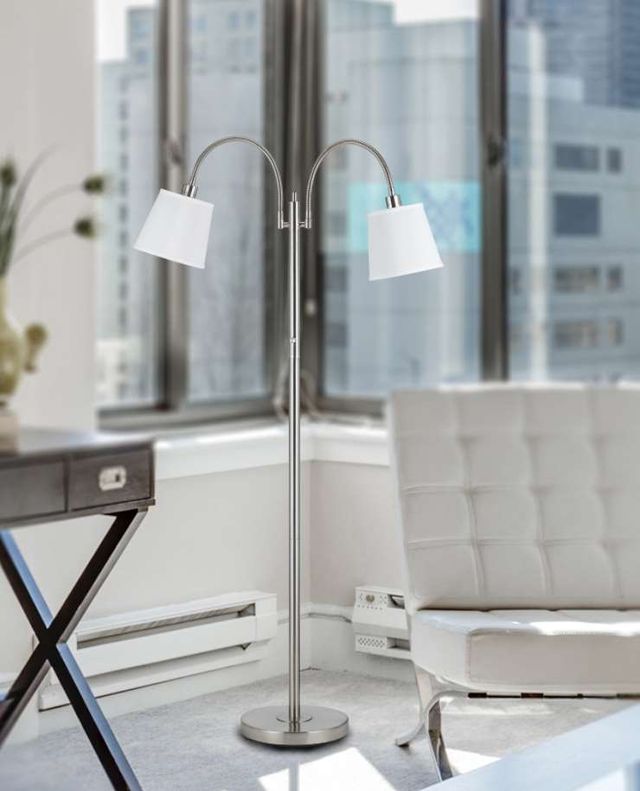 Cal® Lighting & Accessories Gail Brushed Steel/White Floor Lamp with Goose Neck-1