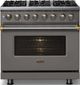 Viking® 5 Series 36" Damascus Gray Pro Style Dual Fuel (NG) Range with Brushed Brass Trim-2