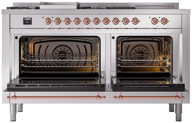 Ilve® Nostalgie II Series 60" Stainless Steel Pro Style Dual Fuel Range-1