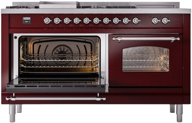 Ilve® Nostalgie II Series 60" Burgundy Pro Style Dual Fuel Range-2