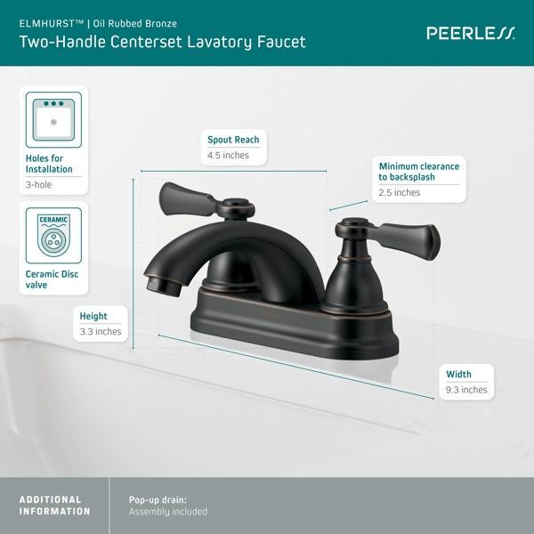 Peerless Elmhurst® Oil Rubbed Bronze 2-Handle Centerset Bathroom Faucet-2