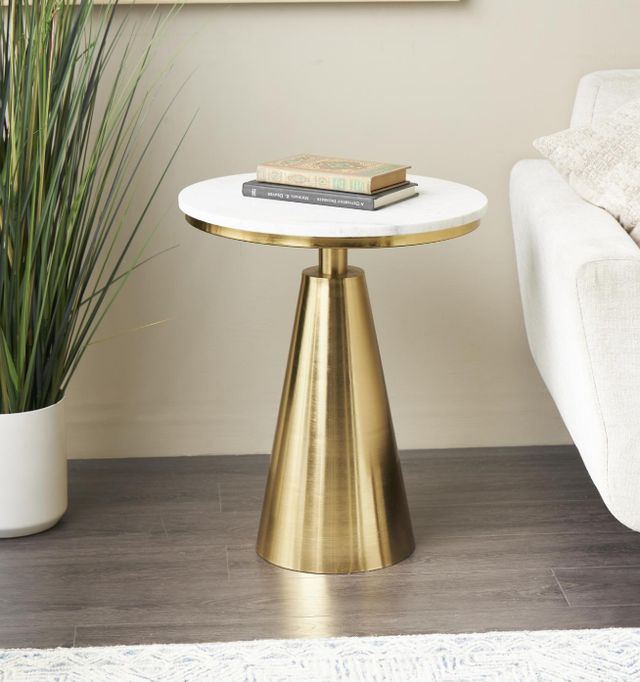 Deco Marche White Accent Table with Gold Base-3