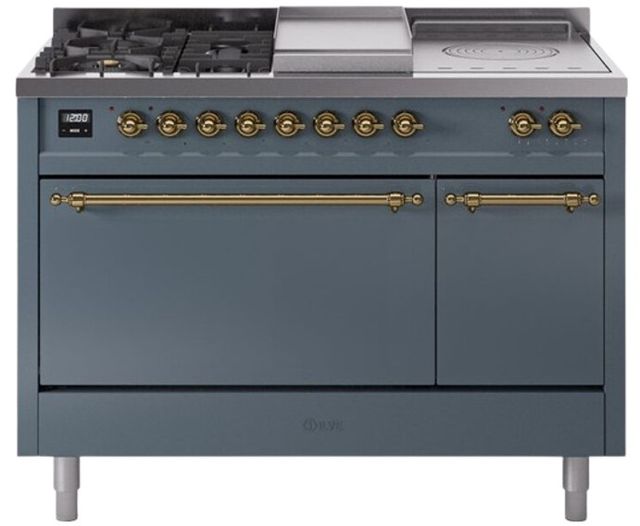 Ilve® Nostalgie II Series 48" Blue Grey Pro Style Dual Fuel Range-0