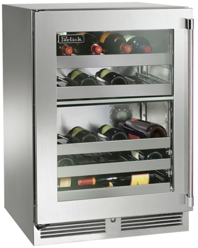 Perlick® Marine Stainless Steel 24" Dual Zone Solid Door Wine Reserve-0