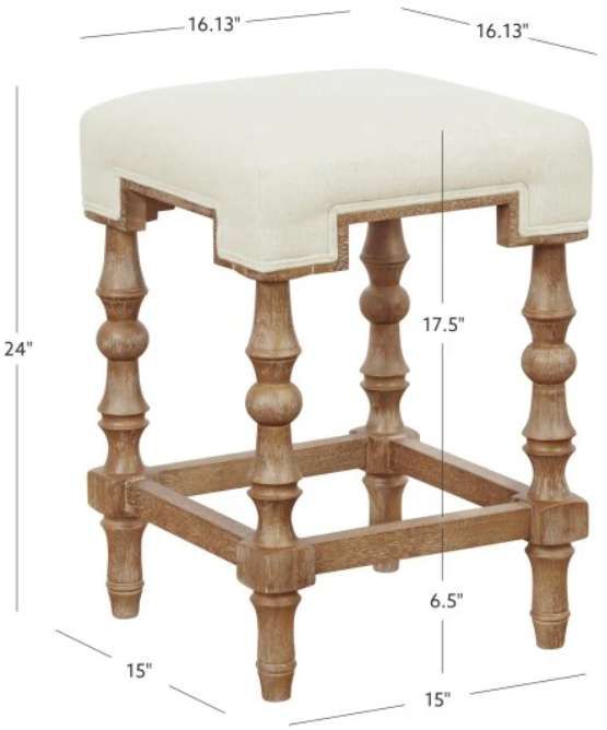 Linon Barrie Brown Washed Counter Stool-2