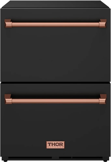 Thor Kitchen Gordon Ramsay Collection 3.4 Cu. Ft. Anti-Fingerprint Black Under the Counter Freezer Drawer with Rose Gold Handle