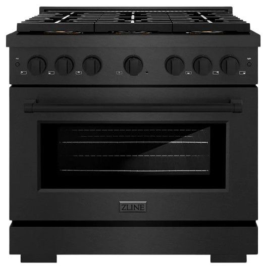 ZLINE Paramount 36" 5.2 Cu. Ft. Black Satin Stainless Steel Gas Range with 6 Burner DuoPro™ Cooktop and Convection Gas Oven with Black Matte Accent-0